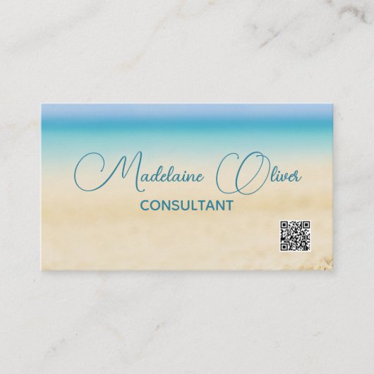 Strandküste QR Code Blau Moderne Visitenkarte (Vorderseite)