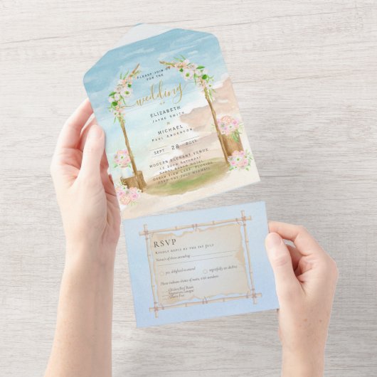 Strandküste Rustic Boho Wedding RSVP MENU All in All In One Einladung (Abreißen)