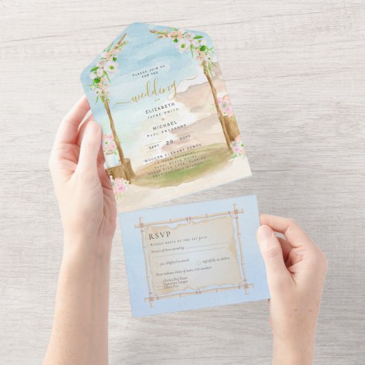 Strandküste Rustic Boho Wedding RSVP MENU All In One Einladung (Abreißen)