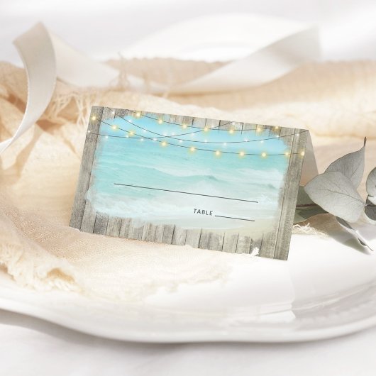 Strandküste Rustikale Holzsäulenleuchten Hochzeit Platzkarte
