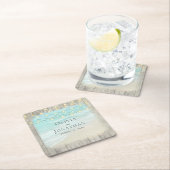 Strandküste Rustikale Holzsäulenleuchten Hochzeit Rechteckiger Pappuntersetzer (Vor Ort)