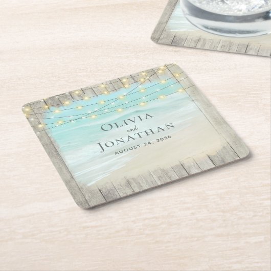 Strandküste Rustikale Holzsäulenleuchten Hochzeit Rechteckiger Pappuntersetzer (angewinkelt)