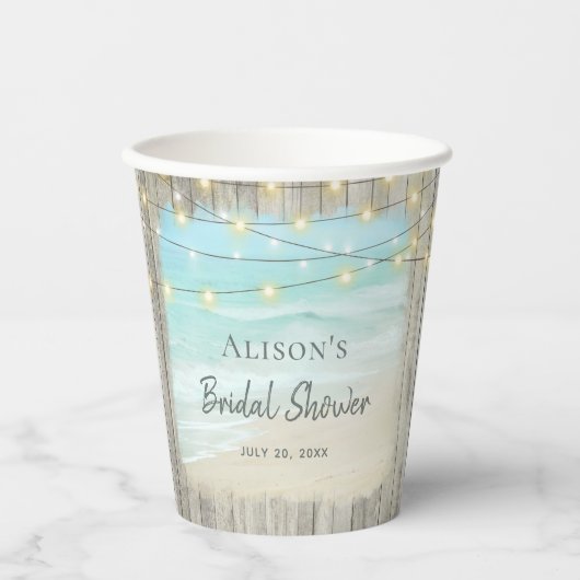 Strandküste Rustikales Brautparty Pappbecher (Vorderseite)