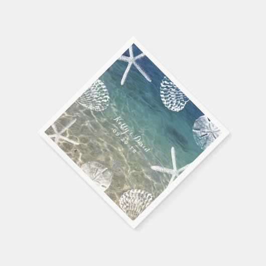 Strandküste Starfish & Seashells Tropical Wedding Serviette (Ecke)