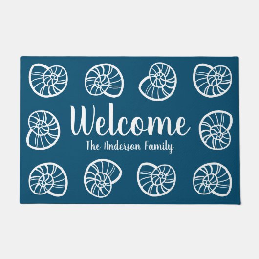 Strandküste, weiße Muscheln und Navy Blue Fußmatte (Vorderseite)