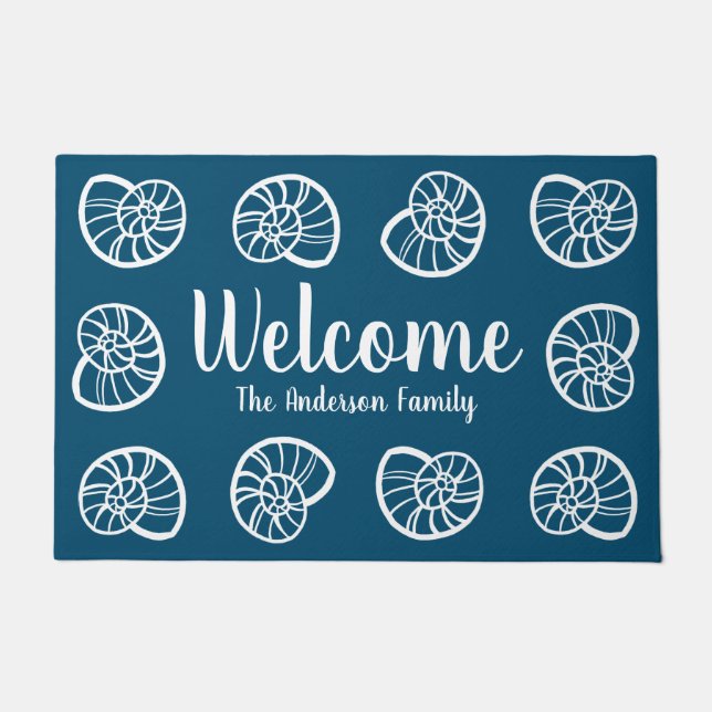 Strandküste, weiße Muscheln und Navy Blue Fußmatte (Vorderseite)