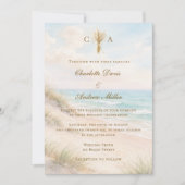 Strandküsten-Hochzeit mit Monogramm Einladung (Vorderseite)