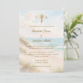 Strandküsten-Hochzeit mit Monogramm Einladung (Stehend Vorderseite)