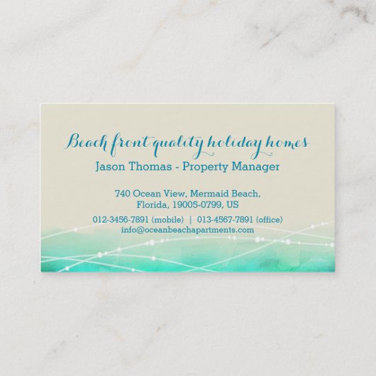 Strandküsteneigentum, das Geschäftskarten lässt Visitenkarte (Rückseite)