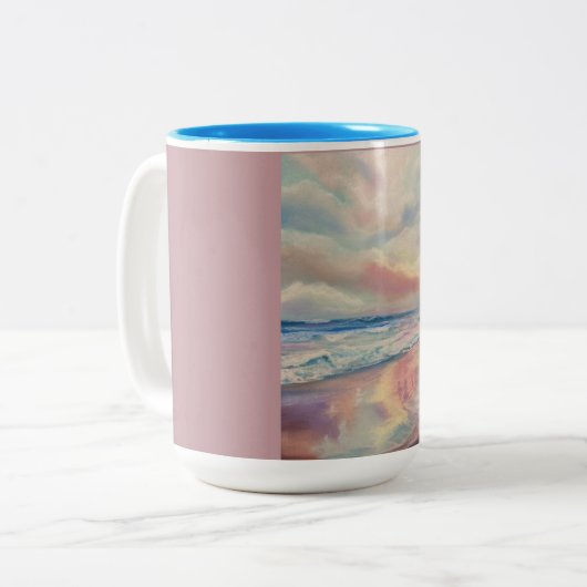 Strandküstenliniewellen Zweifarbige Tasse (Vorderseite Links)