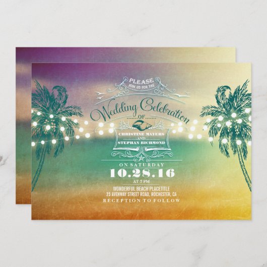 Strandlampen niedliche Hochzeitsfeiern Einladung (Vorne/Hinten)