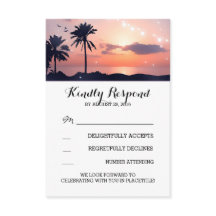 Strandlampen Palm Sonnenuntergang Hochzeit RSVP Ka