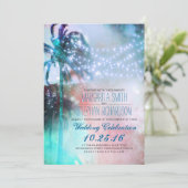 Strandlampen Palmen Hochzeit einladen Einladung (Stehend Vorderseite)