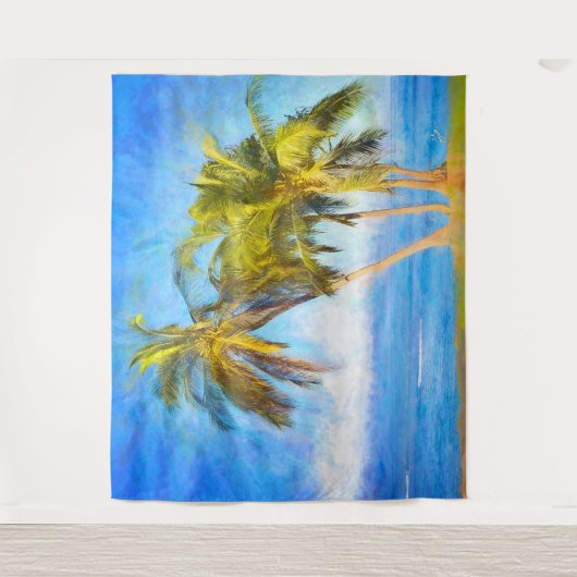 Strandlandschaft Coconut Palm Tree Sea Scene Wandteppich (Vorderseite)