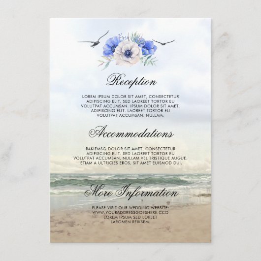 Strandlandschaft Hochzeitsinformationen Gäste Begleitkarte (Vorderseite)