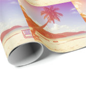 Strandlandschaft, Kokospalmen, Holzbett. Geschenkpapier (Rolleneckpunkt)