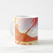 Strandlandschaft, Kokospalmen, Holzbett. Kaffeetasse (Vorderseite Links)