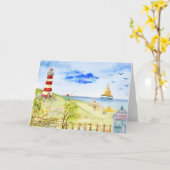 Strandlandschaft mit Leuchtturm Wasserfarbe 5 x 7 Karte (Gelbe Blume)