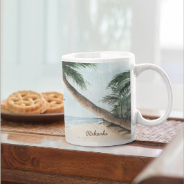 Strandlandschaft mit Sailboats Wasserfarbe Blau Kaffeetasse