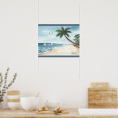 Strandlandschaft mit Sailboats Wasserfarbe Blau Poster (Küche)