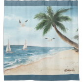 Strandlandschaft mit Sailboats Wasserfarbenbad Duschvorhang (Vorderseite)