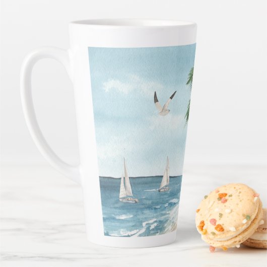 Strandlandschaft mit Sailboote Wasserfarbe Milchtasse (Beispiel)