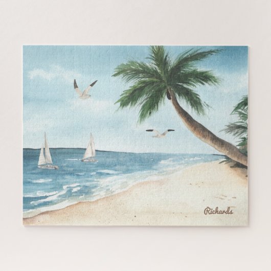 Strandlandschaft mit Sailboote Wasserfarbe Puzzle (Horizontal)
