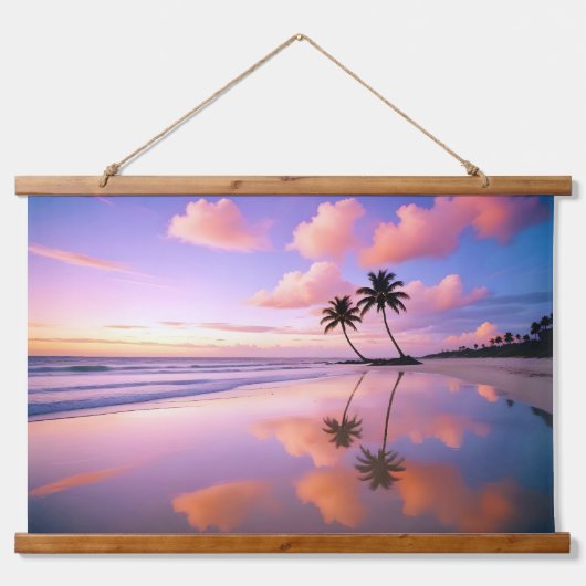 Strandlandschaft Tropical Sunset Dusk Ruhige Lage Wandteppich Mit Holzrahmen (Vorne)