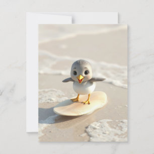Strandläufer lernt surfen postkarte