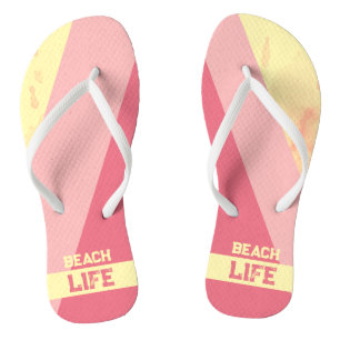Strandleben - Geometrisch Glückliches Rosa Gelb Badesandalen