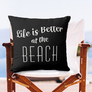 Strandleben ist bessere Typografie Nautilus Schwar Kissen