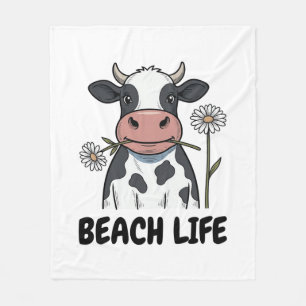 Strandleben Kuh Vintage-Stich T-Shirt Design_1 Fleecedecke