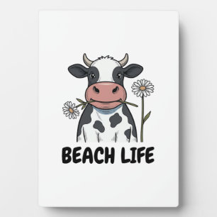 Strandleben Kuh Vintage-Stich T-Shirt Design_1 Fotoplatte