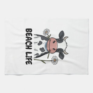 Strandleben Kuh Vintage-Stich T-Shirt Design_1 Geschirrtuch
