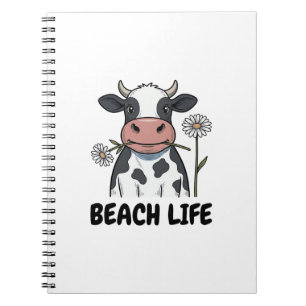 Strandleben Kuh Vintage-Stich T-Shirt Design_1 Notizblock