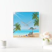 STRANDLEBEN. STRANDBALL UND SONNENUMBRELLA QUADRATISCHE WANDUHR (Zuhause)