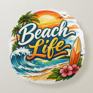 Strandleben – Tropischer Sonnenuntergang-Surf Rundes Kissen