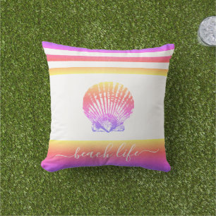 Strandlebensschrift gelb pink ombre seashell fett kissen