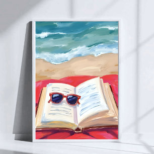 Strandlektüre   Ozeanwellen Wasserfarbenmalerei Poster
