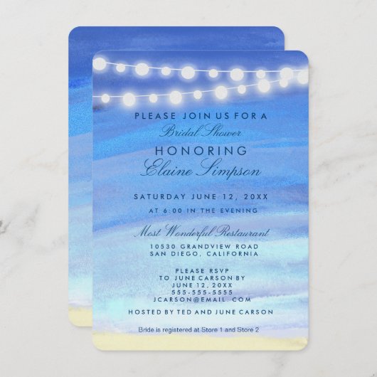 Strandleuchten am Brautparty Einladung (Vorne/Hinten)