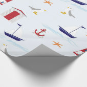 Strandleuchtturm-Bootsmuster des niedlichen Spaßes Geschenkpapier (Ecke)