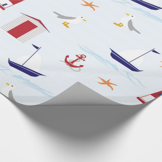 Strandleuchtturm-Bootsmuster des niedlichen Spaßes Geschenkpapier (Ecke)