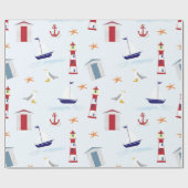 Strandleuchtturm-Bootsmuster des niedlichen Spaßes Geschenkpapier (Flach)