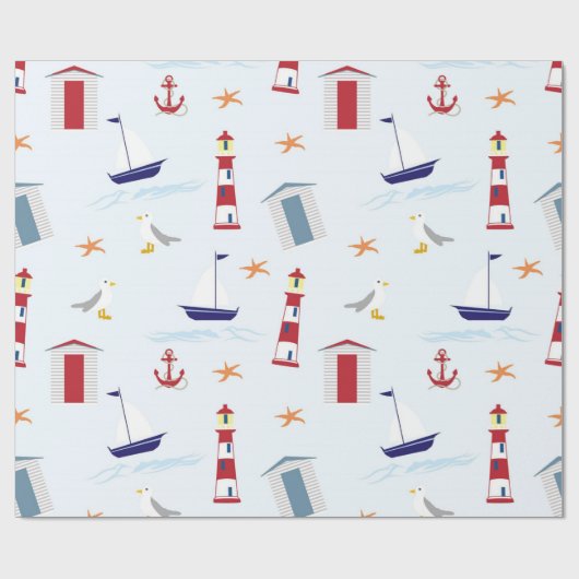 Strandleuchtturm-Bootsmuster des niedlichen Spaßes Geschenkpapier (Flach)