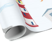 Strandleuchtturm-Bootsmuster des niedlichen Spaßes Geschenkpapier (Rolleneckpunkt)