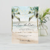 Strandlichter der tropischen Palmen Save the Date  Dankeskarte (Stehend Vorderseite)