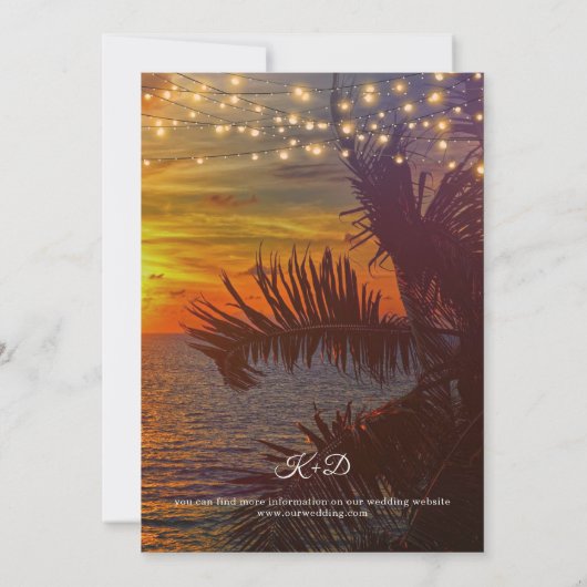Strandlichter mit tropischen Palmen und Bäumen Einladung (Rückseite)