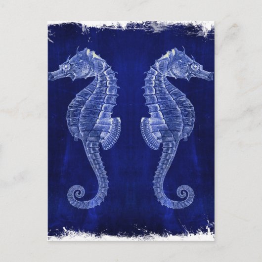 Strandliebhaber blaue Seepferde an der Küste Postkarte (Vorderseite)