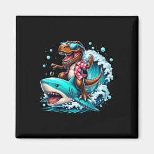 Strandliebhaber T-Rex Dinosaur Reitet auf Hai Surf Magnet