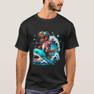 Strandliebhaber T-Rex Dinosaur Reitet Hai Surft Oc T-Shirt